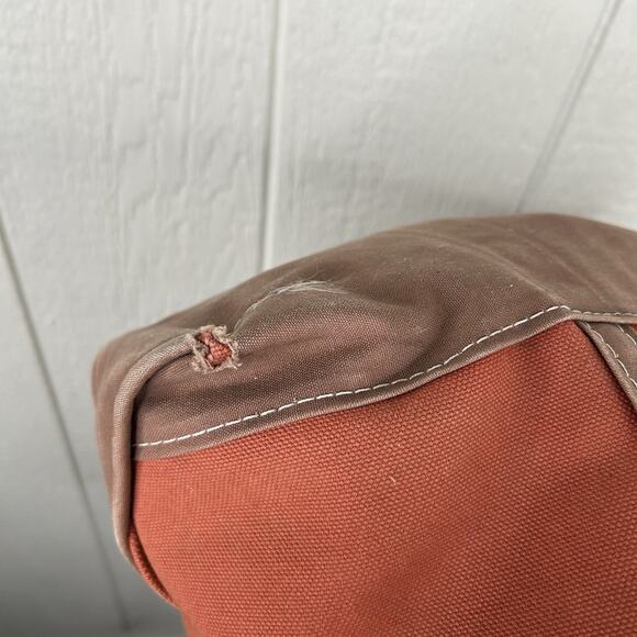 LL Bean Boat & Tote Bag XL Canvas Made In USA Orange & Brown - Picture 8 of 9